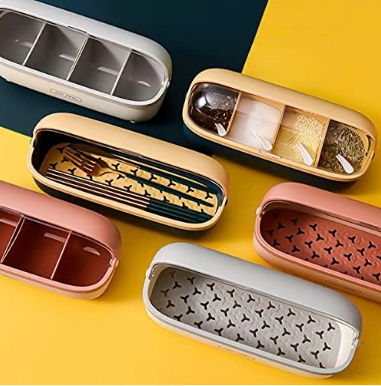 Premium Multi-Compartment Kitchen Masala Box with Serving Spoons – Spice Organizer Container