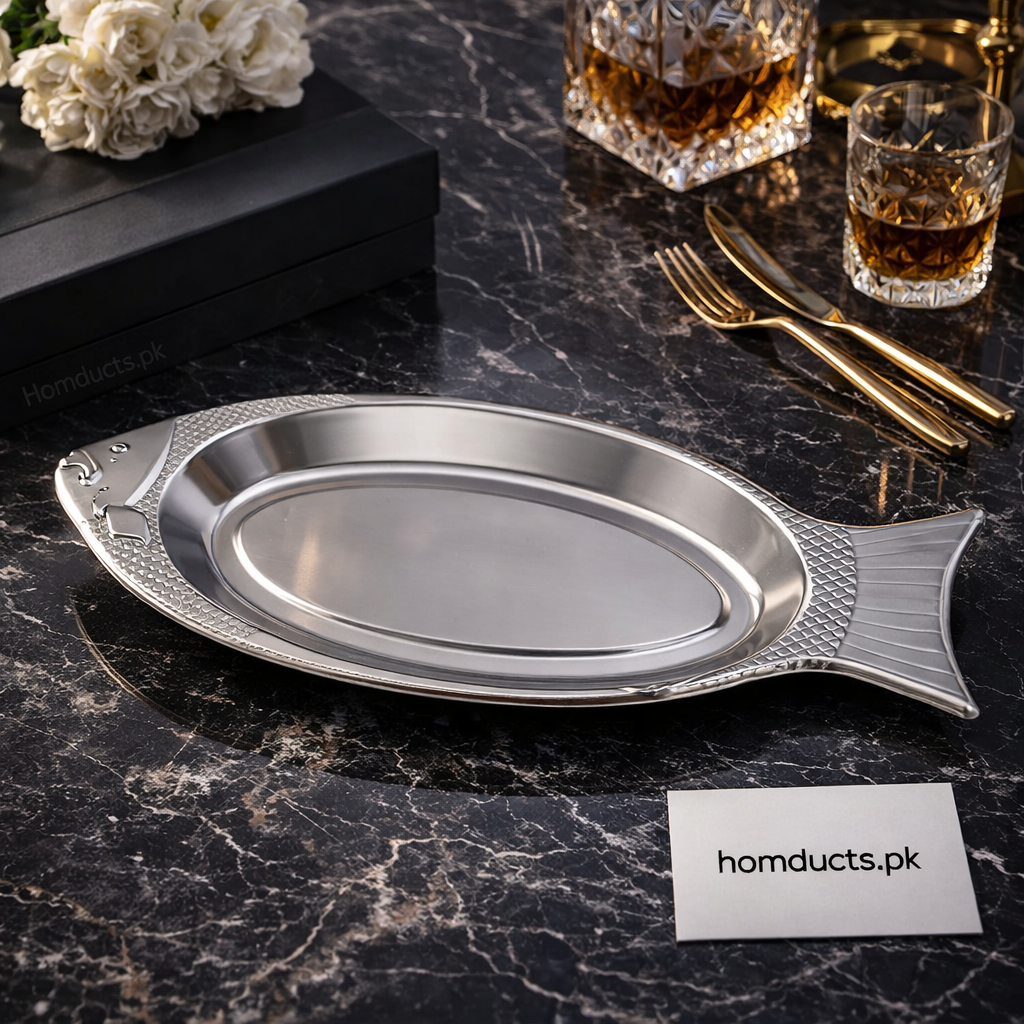 Luxury Fish-Shaped Stainless Steel Serving Tray | Premium Oval Platter for BBQ, Fish & Dining