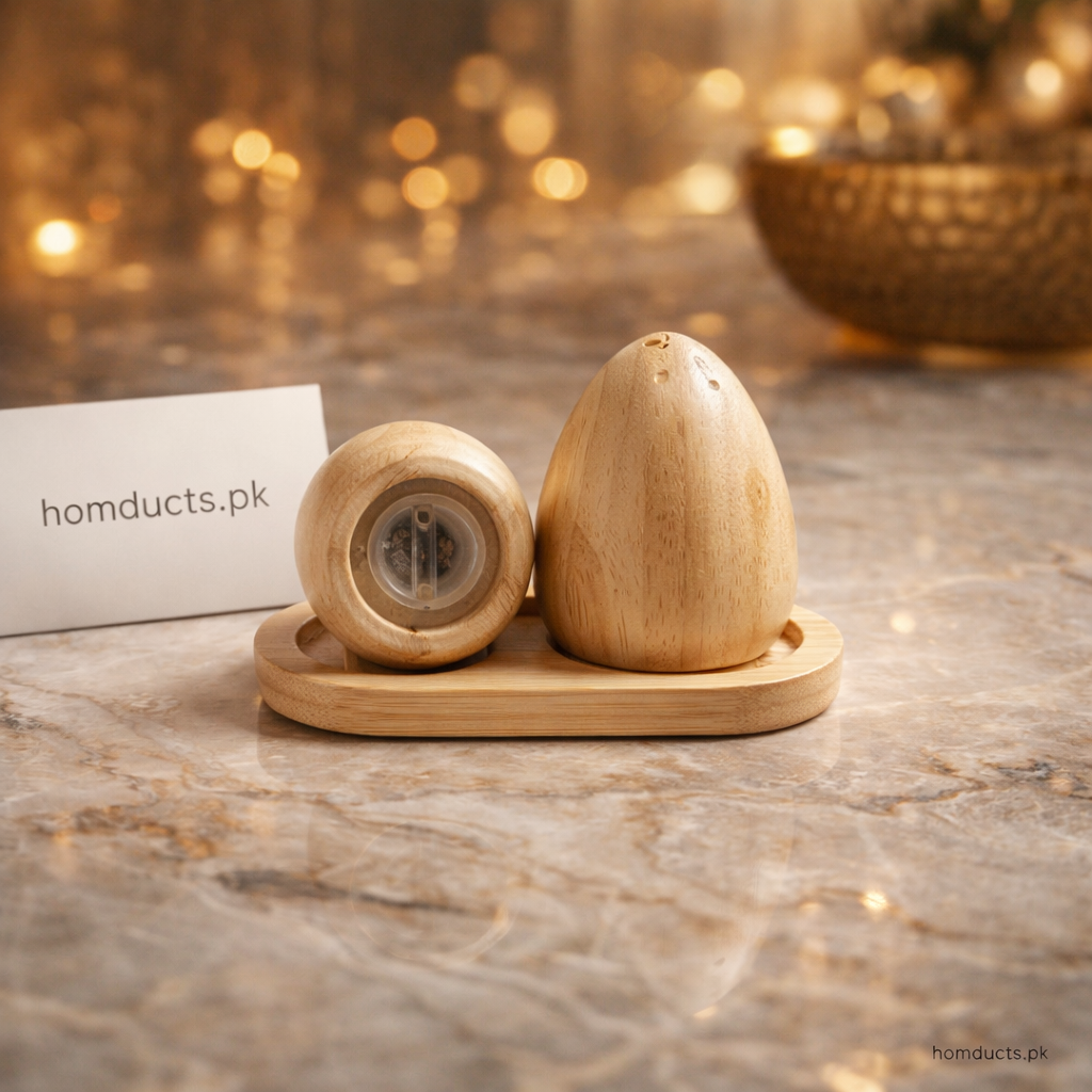 Luxury Wooden Salt & Pepper Shaker Set with Stand – Minimal Kitchen Table Essentials (2-Piece)
