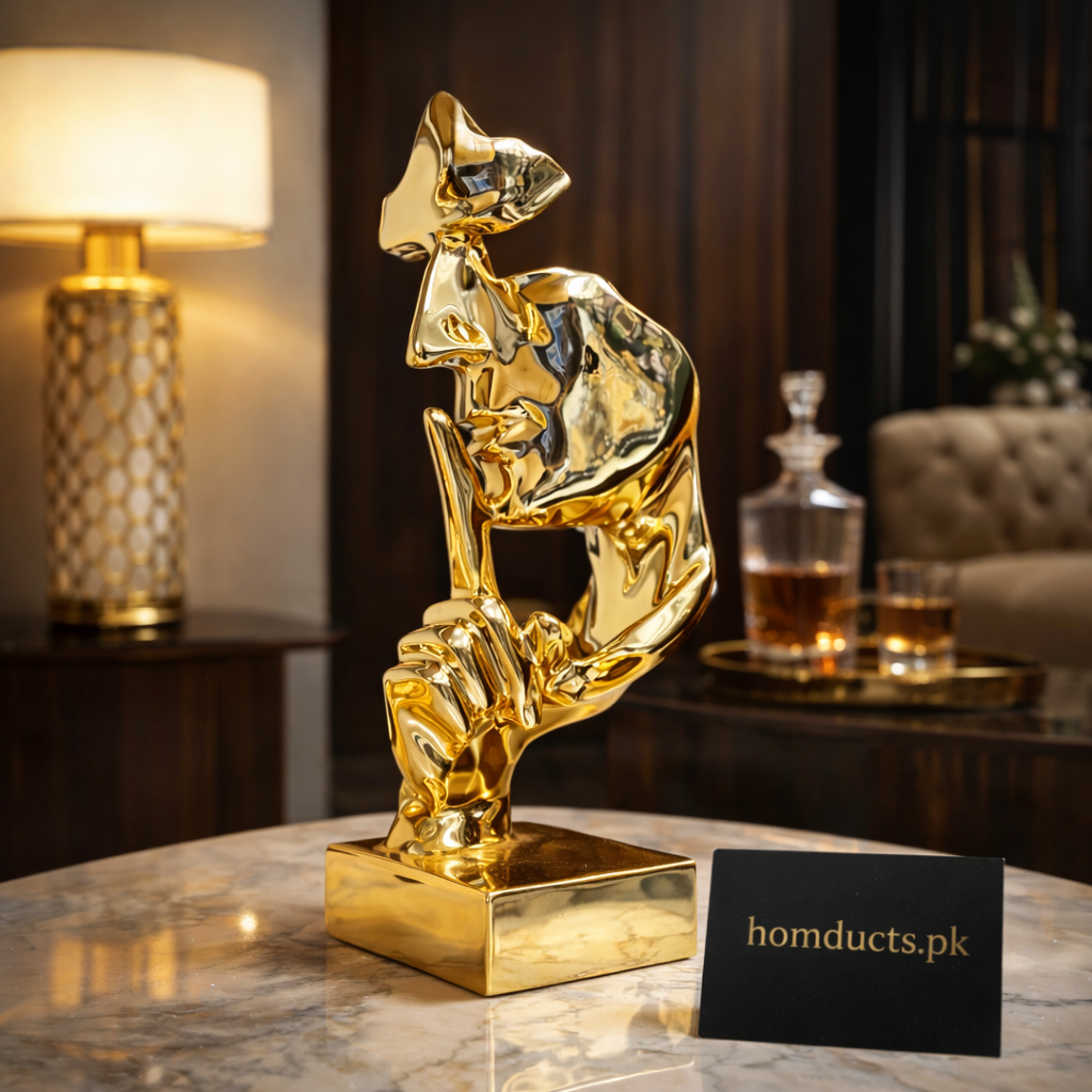 Luxury Abstract Golden Face Sculpture – Modern Artistic Home Décor Statue