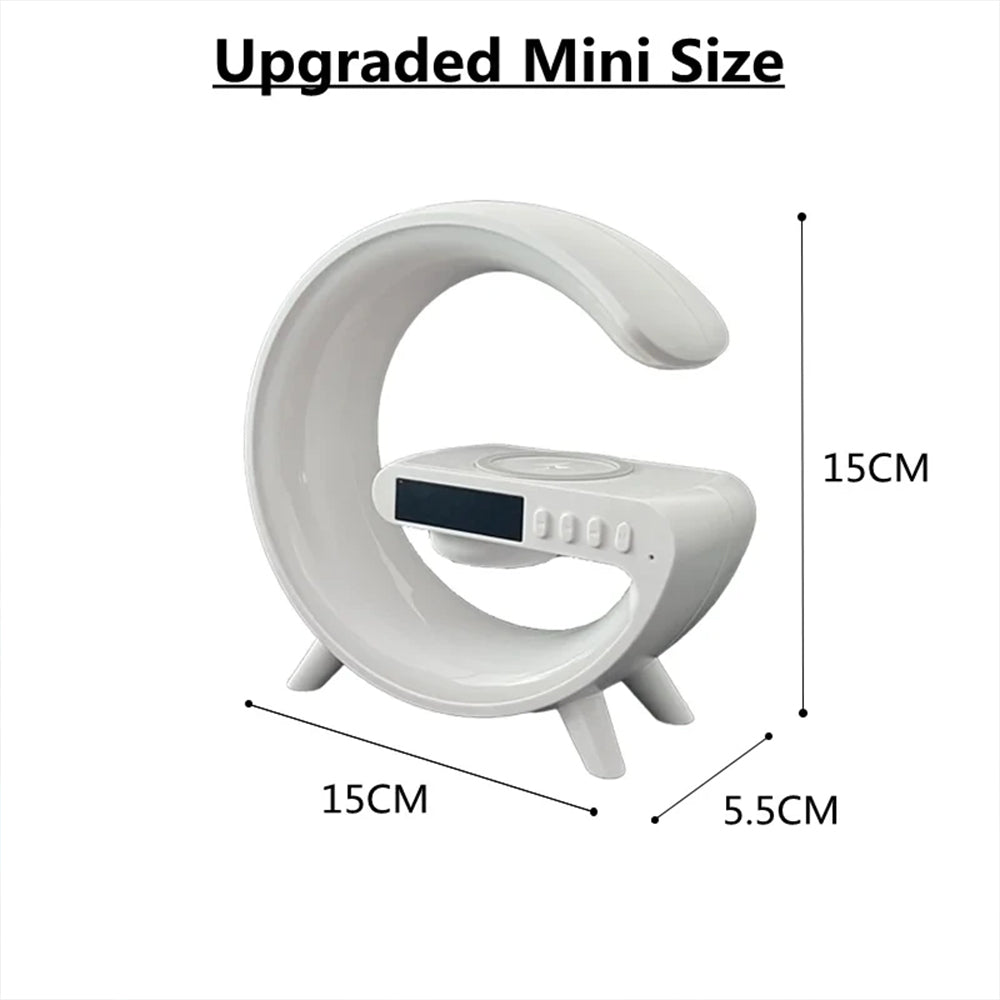 G63 Multifunction Wireless Charger Pad, Stand Speaker, Alarm Clock, RGB Night Light Lamp