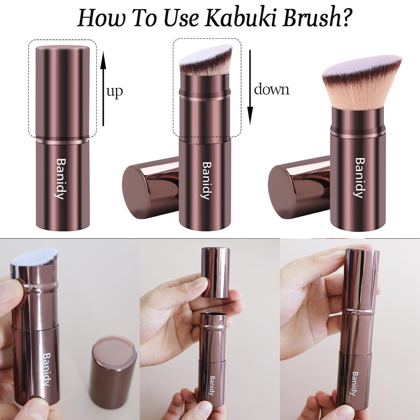 Vamando Premium Retractable Makeup Brush – Travel-Friendly Kabuki Brush for Powder, Blush, and Foundation