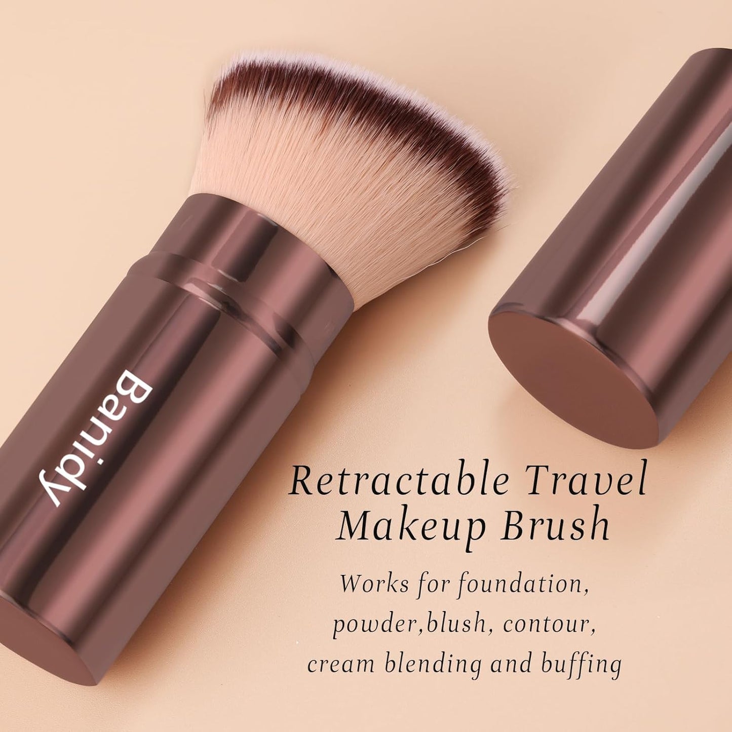Vamando Premium Retractable Makeup Brush – Travel-Friendly Kabuki Brush for Powder, Blush, and Foundation