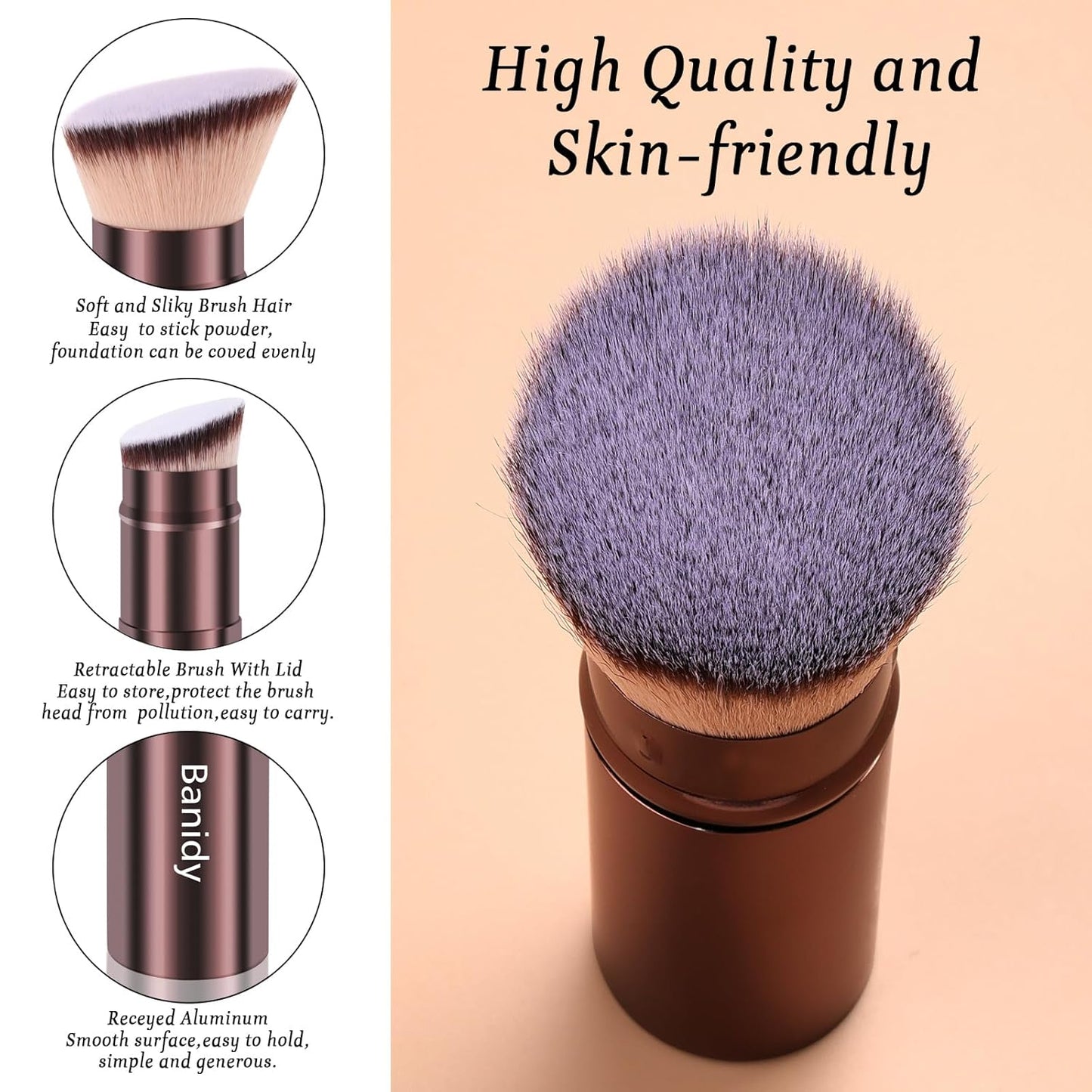 Vamando Premium Retractable Makeup Brush – Travel-Friendly Kabuki Brush for Powder, Blush, and Foundation