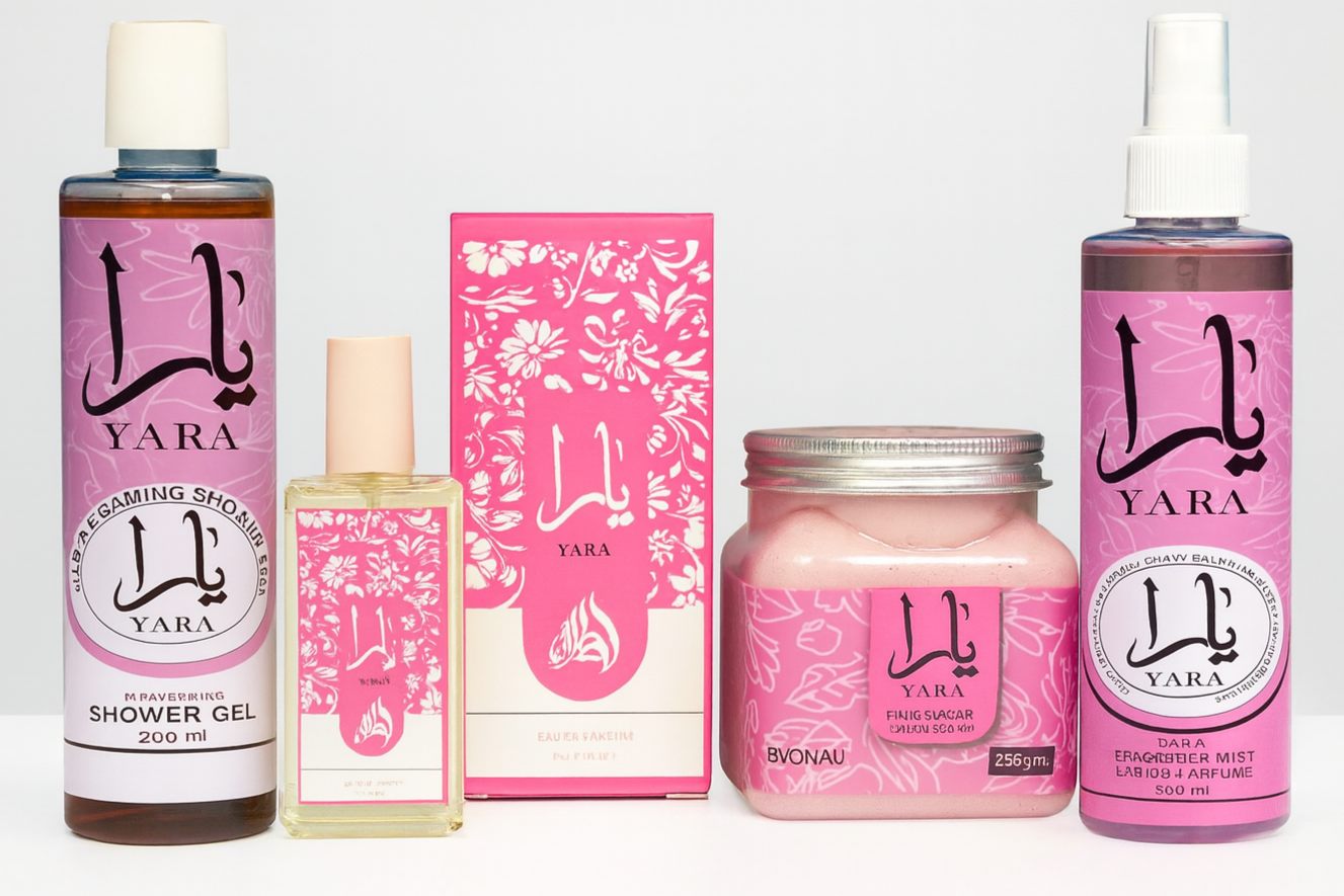 Yara Pack of 04 Luxury Body Care & Fragrance Set – Shower Gel, Perfume, Body Scrub & Mist