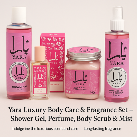 Yara Pack of 04 Luxury Body Care & Fragrance Set – Shower Gel, Perfume, Body Scrub & Mist