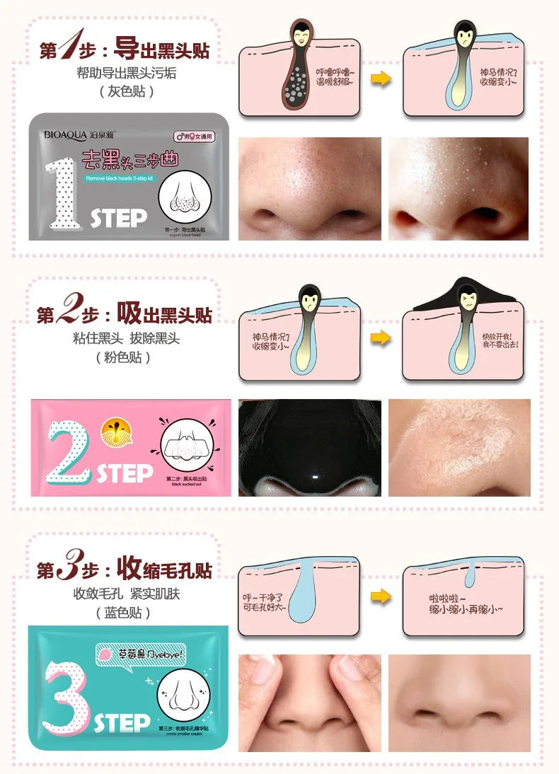 BIOAQUA Blackhead Remover Kit 3 Steps Clean Beauty 7g*3 BQY00911