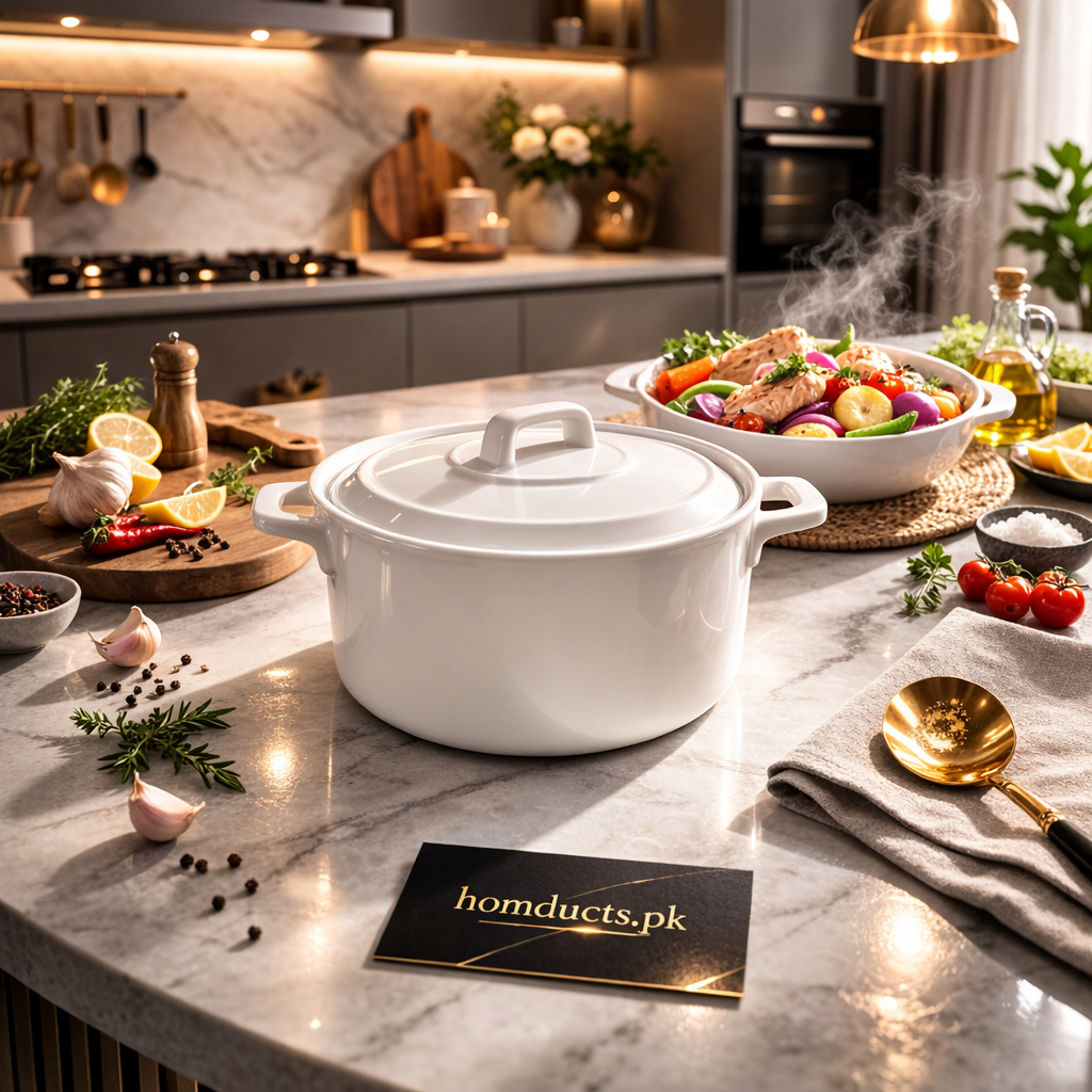 Danny Home White Cast Iron Dutch Oven with Lid – Premium Casserole Pot for Cooking & Serving