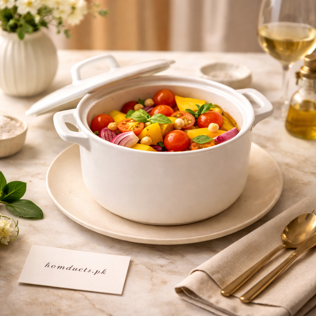 Danny Home White Cast Iron Dutch Oven with Lid – Premium Casserole Pot for Cooking & Serving