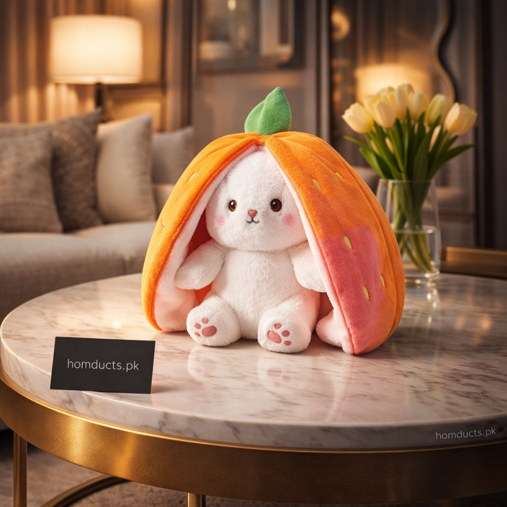 Reversible Bunny Plush Pillow – 2-in-1 Fruit & Carrot Stuffed Soft Toy with Zipper (18–20cm)