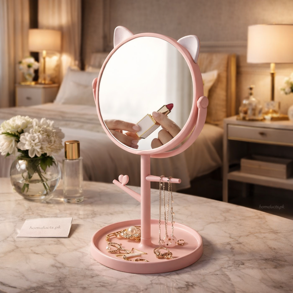 360° Vanity Makeup Mirror with Jewelry Organizer Tray