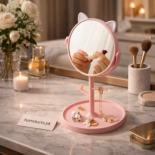360° Vanity Makeup Mirror with Jewelry Organizer Tray