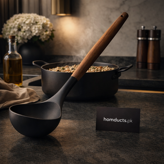 Premium Non-Stick Cooking Ladle with Wooden Handle – Heat Resistant Kitchen Soup & Curry Spoon