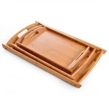 Premium 3-Piece Bamboo Serving Tray Set – Large, Medium & Small Wooden Serving Trays for Kitchen & Coffee Table