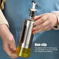 Premium Stainless Steel Oil Dispenser Bottle with Measuring Window – Leakproof Kitchen Oil Pourer