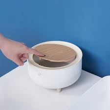 Premium Mini Desktop Dustbin with Wooden Lid – Stylish Tabletop Trash Bin for Office & Home
