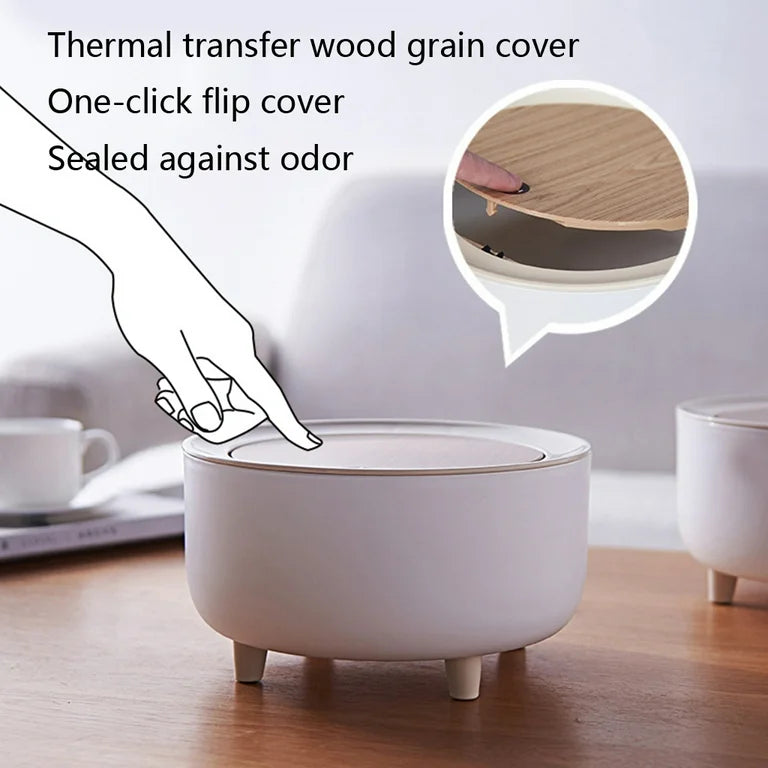Premium Mini Desktop Dustbin with Wooden Lid – Stylish Tabletop Trash Bin for Office & Home
