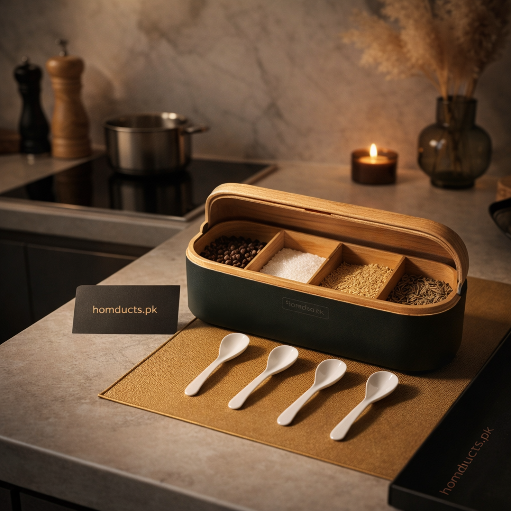 Premium Multi-Compartment Kitchen Masala Box with Serving Spoons – Spice Organizer Container