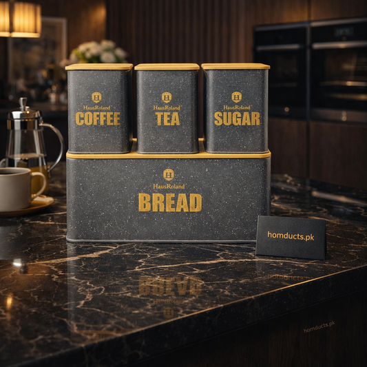 Premium 4-Piece Kitchen Bread Box & Storage Canister Set – Bread, Tea, Coffee & Sugar Containers