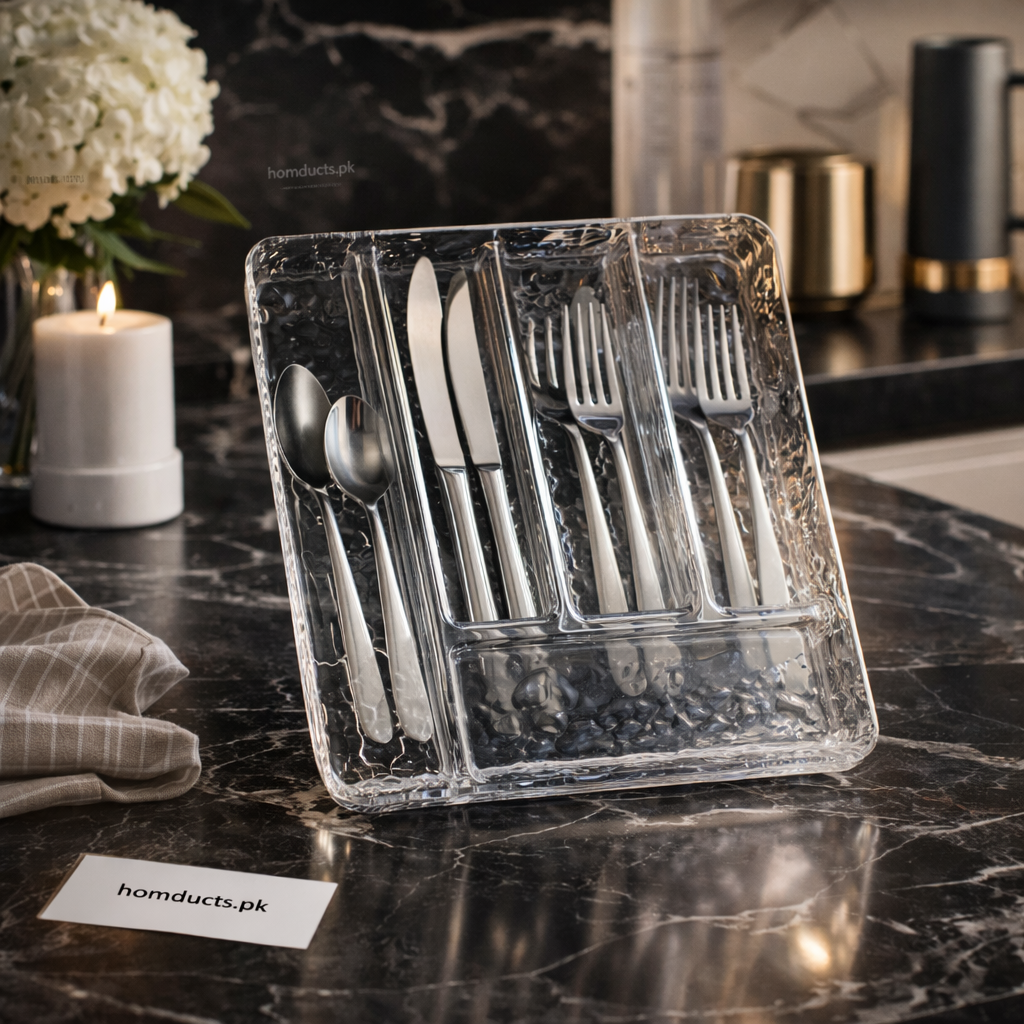 Luxury Clear Cutlery Organizer Tray – Premium Drawer Storage Holder