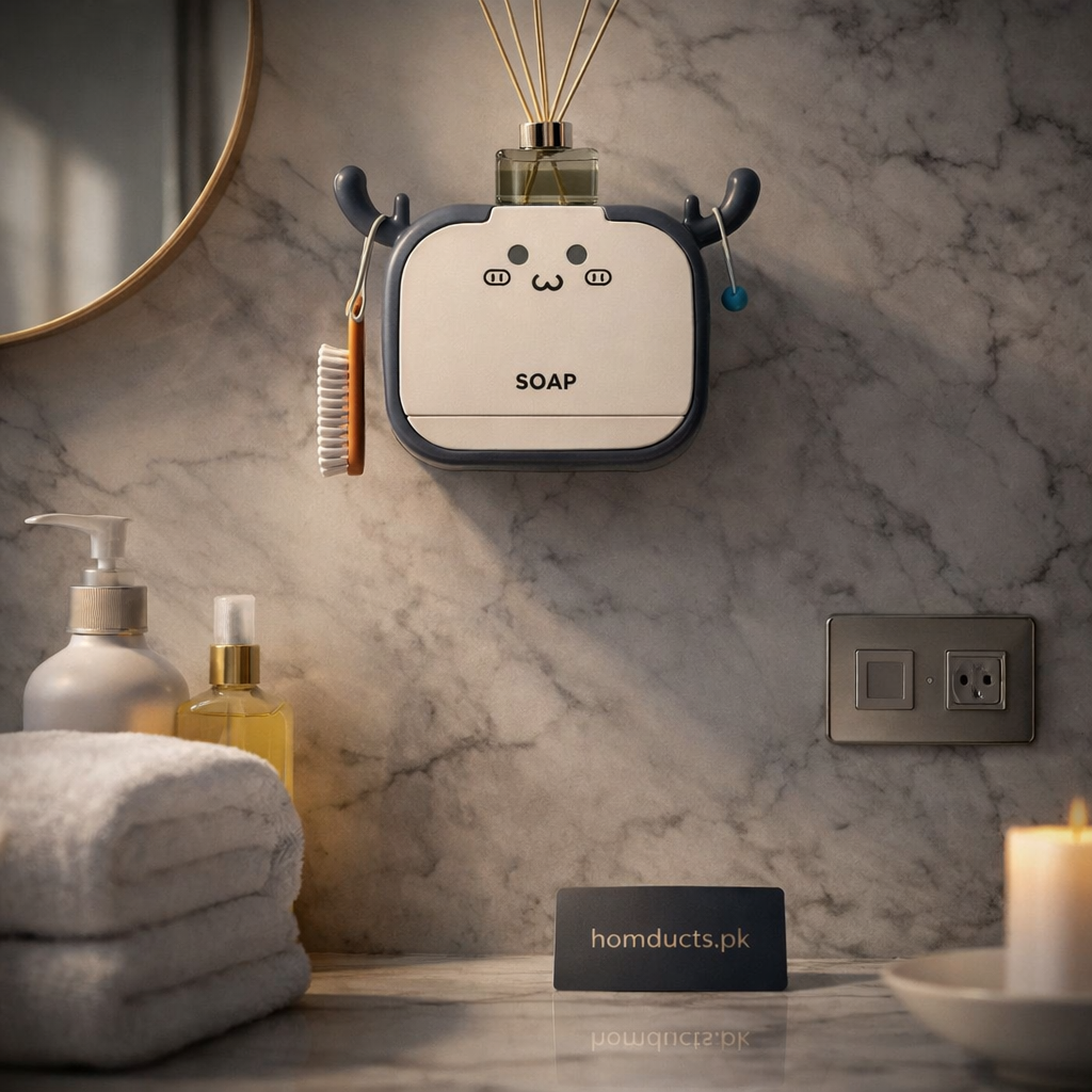 Luxury Wall-Mounted Cute Soap Holder with Drain Tray – Cartoon Bathroom Organizer