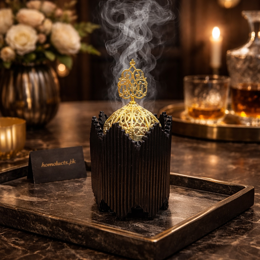 Luxury Golden Bakhoor Incense Burner – Premium Metal Oud Burner with Smoke Diffuser Holder