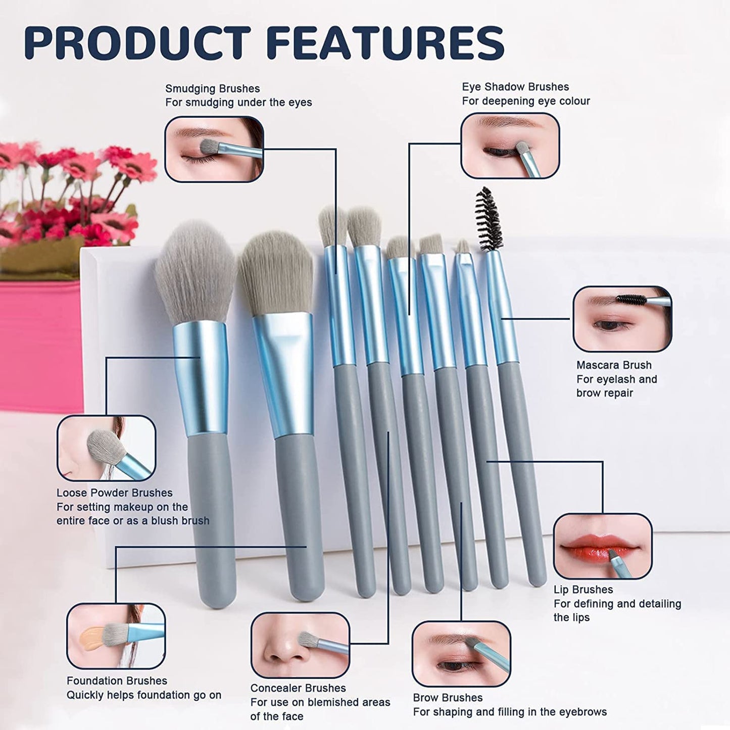 8pcs Makeup Brushes Set in1 & 2 pack , Makeup Brush Set Mini,Travel Make Up, Mini Travel Soft Makeup Brushes Set Portable Eye Shadow Brush Foundation multiple packs