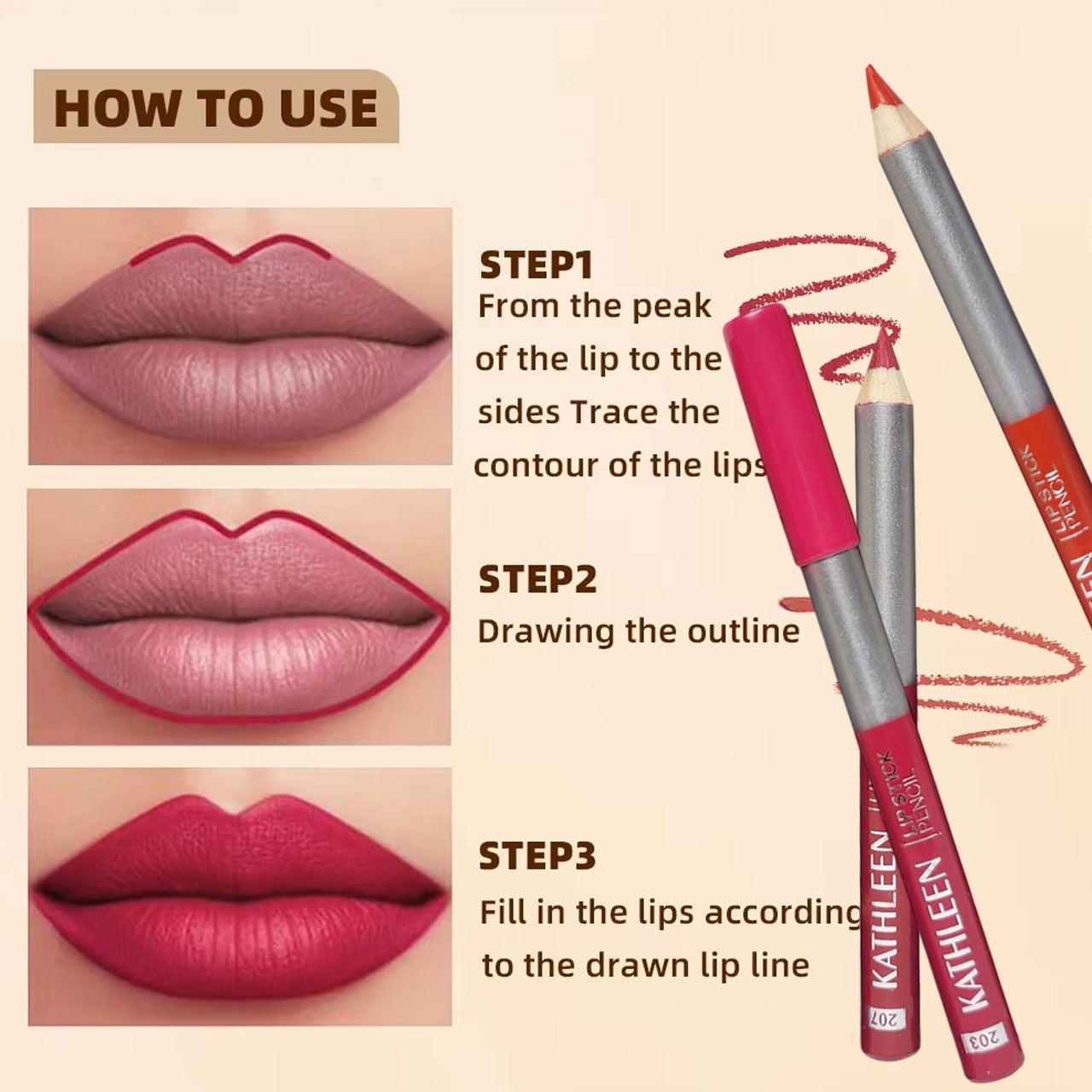 KATHLEEN Pack Of 12 Jumbo Nude And Red Lipstick Pencils