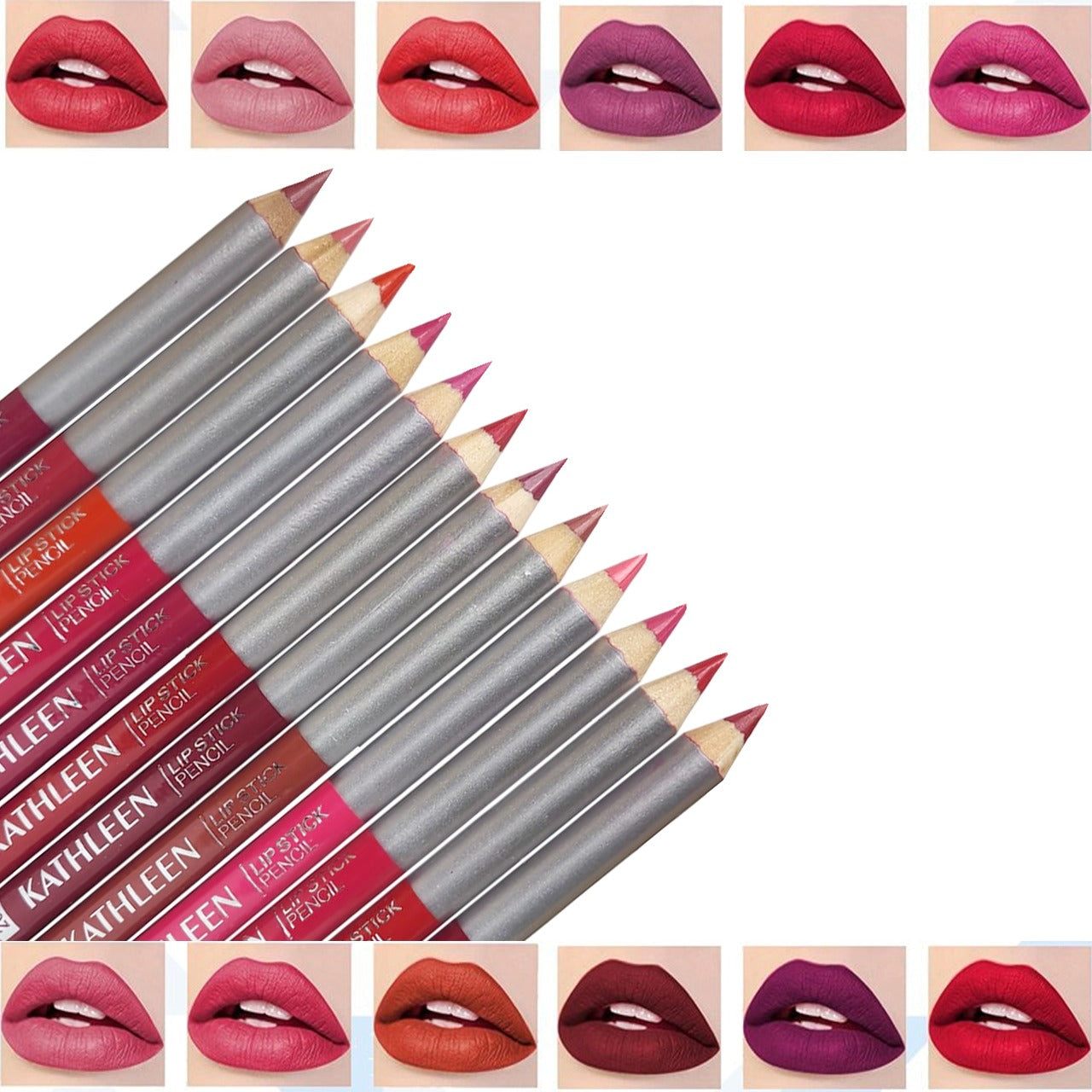 KATHLEEN Pack Of 12 Jumbo Nude And Red Lipstick Pencils