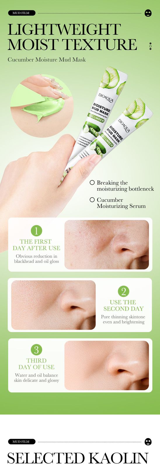 BIOAOUA 10pcs Cucumber Face Mask Mud Oil Control Refreshing Moisturizing Facial Mask Delicate Tender Skin Care 80g BQY94568