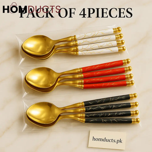 Luxury Gold-Plated Spoon Set – 4 Pcs | Premium Cutlery with Elegant Handles